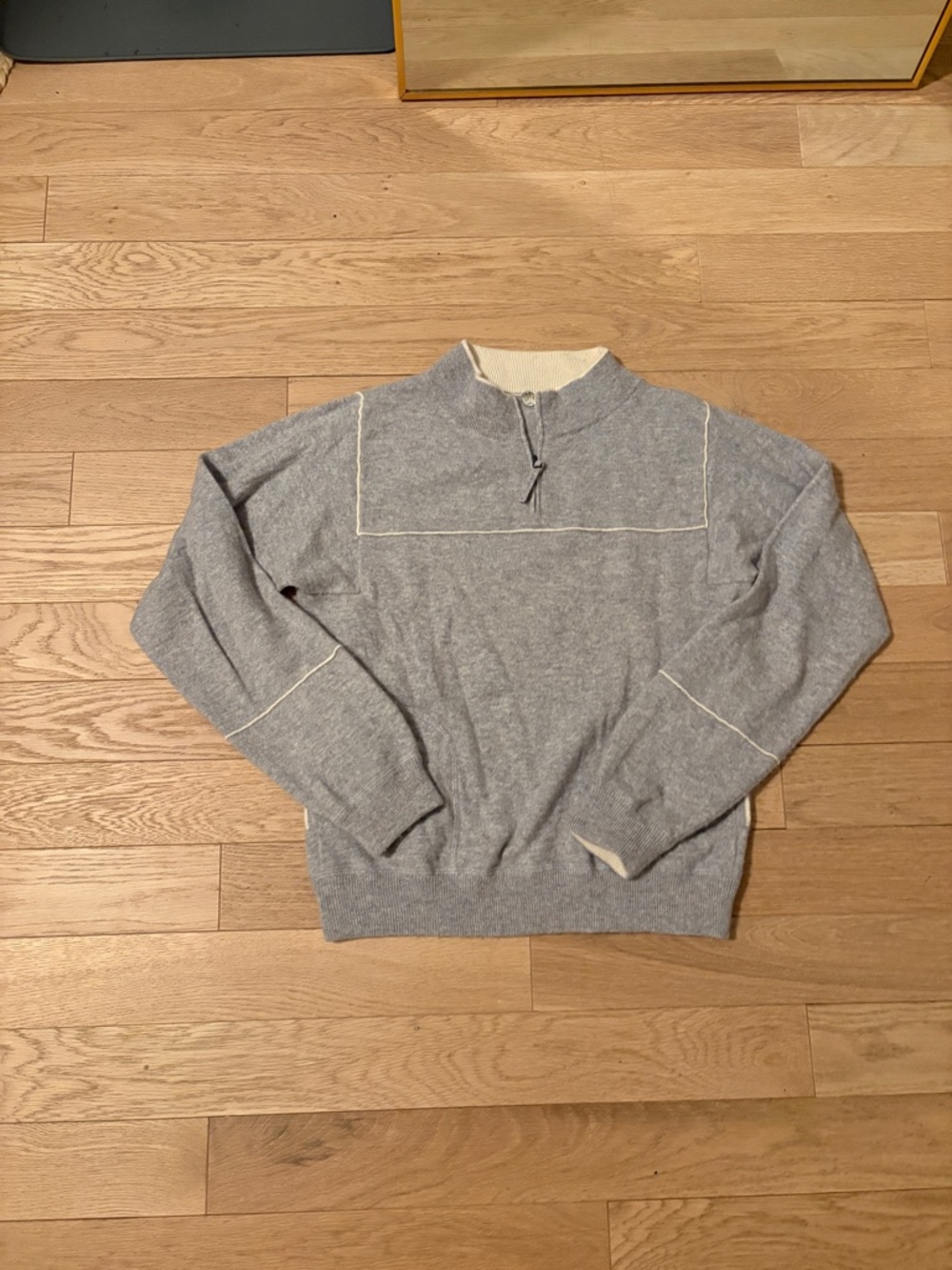 Margaret O'Leary Grey and White Half Zip Cashmere Sweater Size M